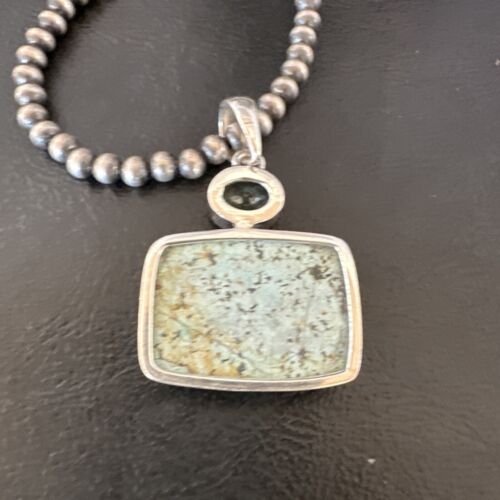 Navajo Dry Creek Turquoise Topaz Pendant Necklace | Sterling Silver | Authentic Native American Handmade | 16307