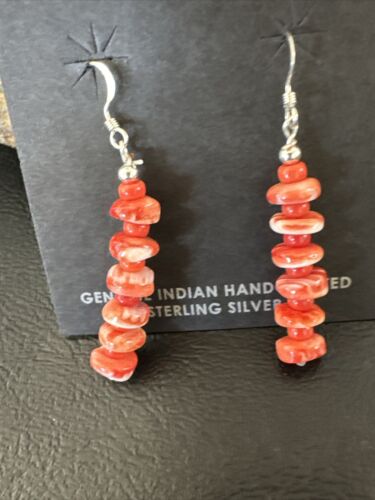Navajo Red Spiny Oyster Bead Earrings | 6mm | Sterling Silver | Authentic Native American Handmade | 15844