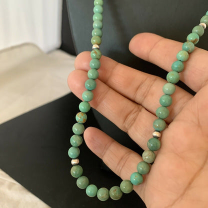 Navajo Royston Green Turquoise Necklace | Sterling Silver | Authentic Native American Handmade | 24" | 02212