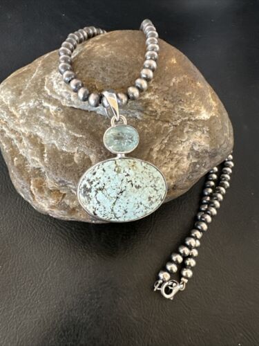 Navajo Dry Creek Turquoise Topaz Pendant Necklace | Sterling Silver | Authentic Native American Handmade | 16438