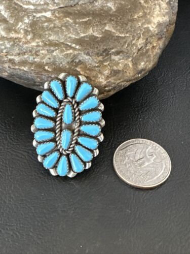 Navajo Blue Turquoise Cluster Ring | Authentic Native American Sterling Silver | Multi-Stone | Sz 8 | 16326