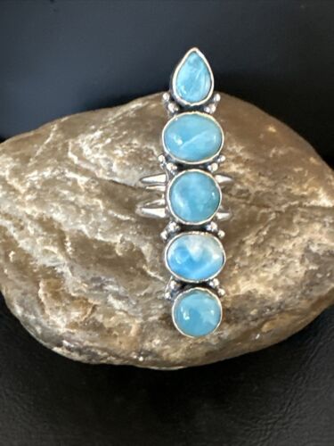 Navajo Blue Larimar Multi-Stone Ring | Authentic Native American Sterling Silver | Multi-Stone | Sz 6.5 | 15981