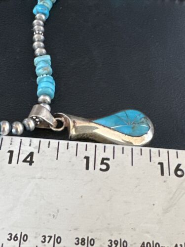 Navajo Kingman Turquoise Pendant Necklace | Sterling Silver | Native American Handmade | 14831