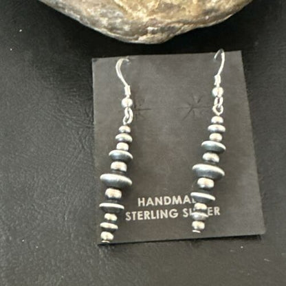 Navajo Pearls Sterling Silver Dangle Saucer Bead Earrings | 1.5" | Authentic Native American Handmade