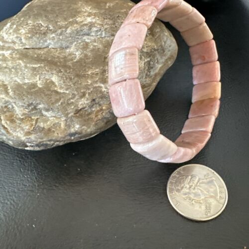 Navajo Pink Rhodochrosite Stretch Bracelet | Authentic Native American Handmade | 16977