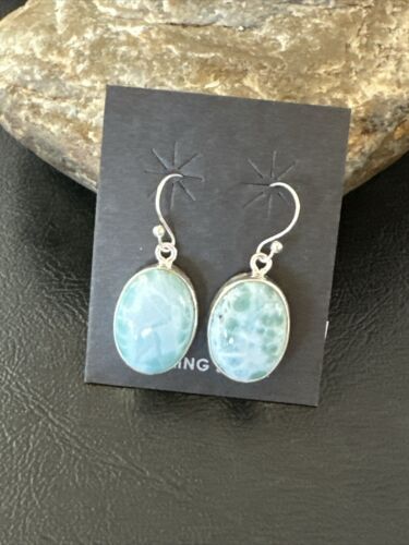 Navajo Blue Larimar Dangle Earrings | Sterling Silver | Authentic Native American Handmade | 17299