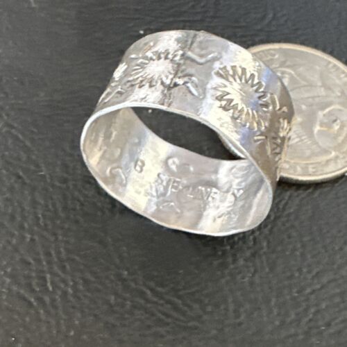 Men's Wide Band Navajo Stamped Ring | Sterling Silver | Sz 12 | Authentic Native American Handmade | 14981