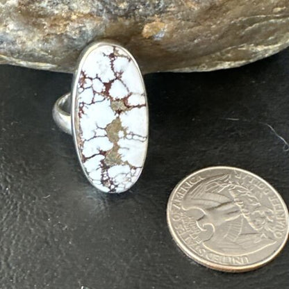Women's Wild Horse Turquoise Ring | Navajo Sterling Silver | Sz 7 Adjustable | Authentic Native American Handmade | 15549