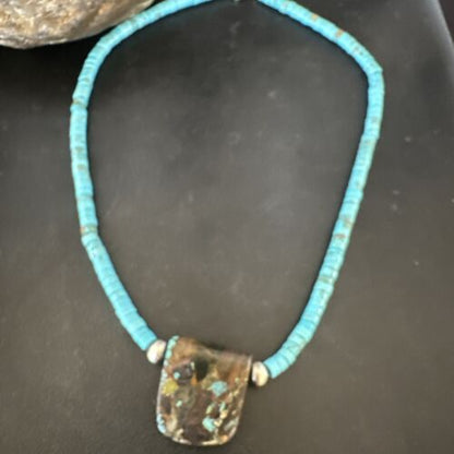 Navajo SpiderWeb Turquoise Heishi Pearls Necklace | Sterling Silver | 20" | Authentic Native American Handmade | 17093