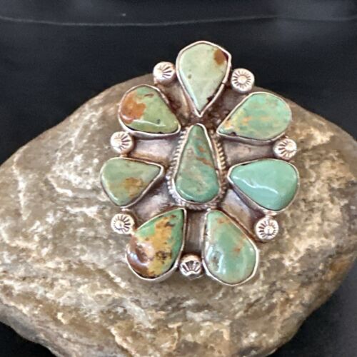 Navajo Green Turquoise Cluster Ring | Authentic Native American Sterling Silver | Multi-Stone | Sz 7 | 16859