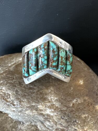 Navajo Men's Inlay Blue Spiderweb Turquoise Ring | Sterling Silver | Sz 12 | 15914