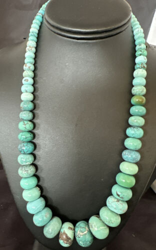 New Blue Turquoise Graduated Navajo Pearls Necklace | Sterling Silver | Authentic Native American | 23" | 16596