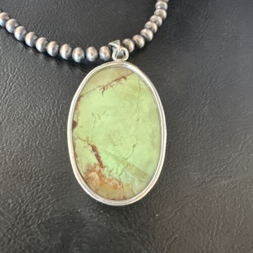 Navajo Green Gaspeite Pendant Necklace | Sterling Silver | Authentic Native American Handmade | 15484