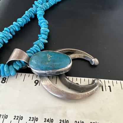 Navajo Blue Kingman Turquoise Naja Pendant Necklace | Sterling Silver | 26" | Authentic Native American Handmade | 16065