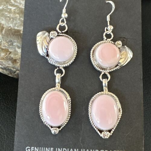 Navajo Pink Conch Shell Dangle Earrings | Sterling Silver | Authentic Native American Handmade | 17215
