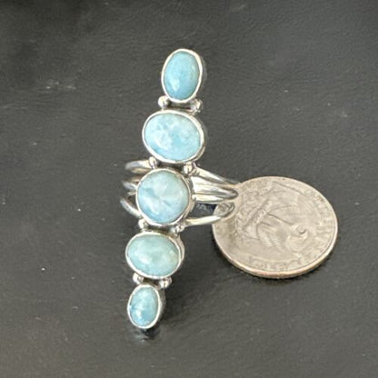 Navajo Blue Larimar Multi-Stone Ring | Authentic Native American Sterling Silver | Multi-Stone | Sz 8.5 | 15971