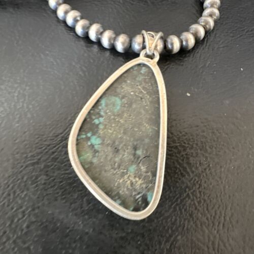 Men's Navajo Blue Spiderweb Turquoise Pendant Necklace | Sterling Silver | Authentic Native American Handmade | 16227