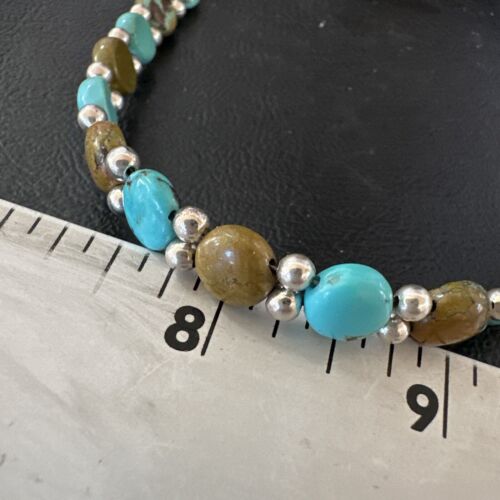 Women's Blue Turquoise Bead Bracelet | Southwestern Sterling Silver Link | 8" | 17232