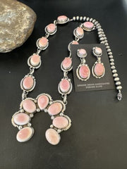 Navajo Pink Conch Squash Blossom Necklace with Naja Pendant | Authentic Native American Handmade | 15897