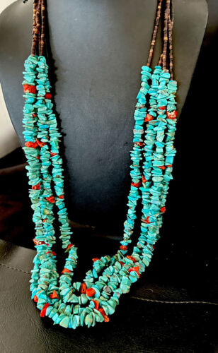 Navajo Blue Turquoise & Spiny Shell Heishi Necklace | Sterling Silver | 30" | Authentic Native American Handmade | 16072