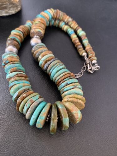 Authentic Navajo Sterling Silver Necklace | Blue-Green Turquoise | Southwestern Style | 18" | 1501