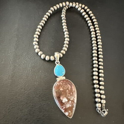Navajo Wild Horse | Blue Kingman Turquoise Necklace | Sterling Silver | Authentic Native American Handmade | 17311