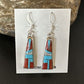 Navajo Blue Turquoise Red Coral Inlay Earrings | Sterling Silver | 1" | Authentic Native American Handmade | 15701