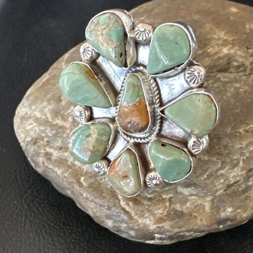 Navajo Green Turquoise Cluster Ring | Authentic Native American Sterling Silver | Multi-Stone | Sz 7 | 16858