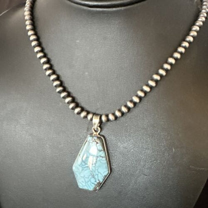 Men's Spiderweb Turquoise Pendant | Navajo Pearls Sterling Silver Necklace | Authentic Native American Handmade | 15533