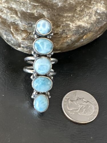 Navajo Blue Larimar Multi-Stone Cluster Ring | Authentic Native American Sterling Silver | Sz 7.5 | 15942