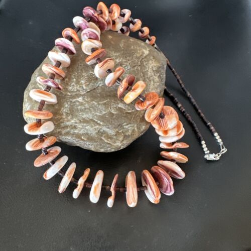 Navajo Red Spiny Oyster Shell Necklace | Sterling Silver | Authentic Native American | 30" | 16382