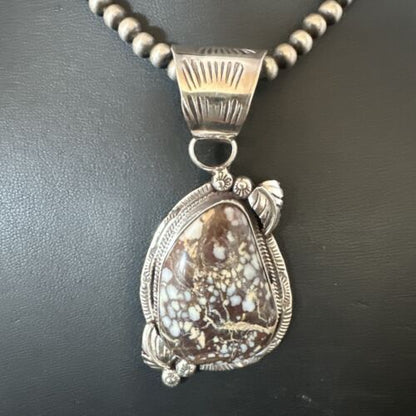Navajo Wild Horse Turquoise Pendant Necklace | Sterling Silver | Authentic Native American Handmade | 17474