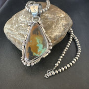 Men's Navajo Green Turquoise Pendant Necklace | Sterling Silver | Authentic Native American Handmade | 17530