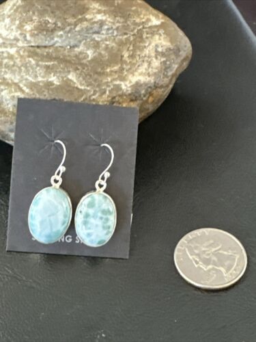 Navajo Blue Larimar Dangle Earrings | Sterling Silver | Authentic Native American Handmade | 17299