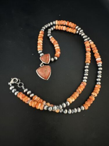 Women's Navajo | Sterling Silver | Orange Spiny Oyster Pendant Necklace | Multi-Stone | 14848