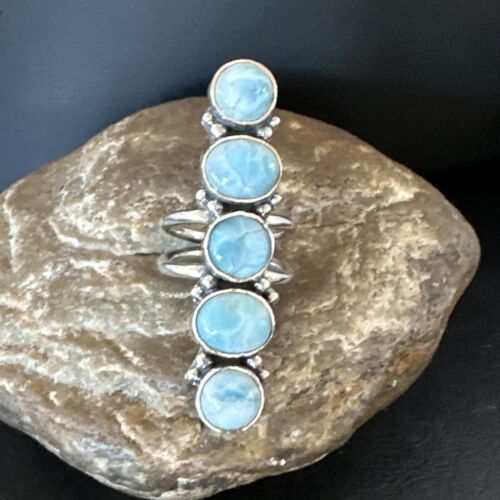 Navajo Blue Larimar Multi-Stone Ring | Authentic Native American Sterling Silver | Multi-Stone | Sz 8 | 15931