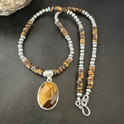 Southwestern Coffee Brown Tiger's Eye Pendant Necklace | Sterling Silver | 21" | 16369