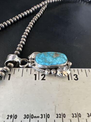 Navajo Kingman Turquoise Pendant Necklace | Sterling Silver | Native American Handmade | 15211