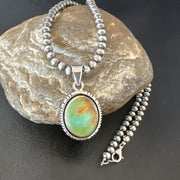 Navajo Green Gaspeite Pendant Necklace | Sterling Silver | Authentic Native American Handmade | 16363