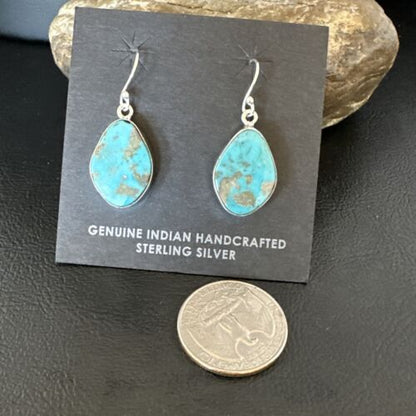 Navajo Blue Turquoise Dangle Earrings | Sterling Silver | 1" | Authentic Native American Handmade | 15806 - Masha USA