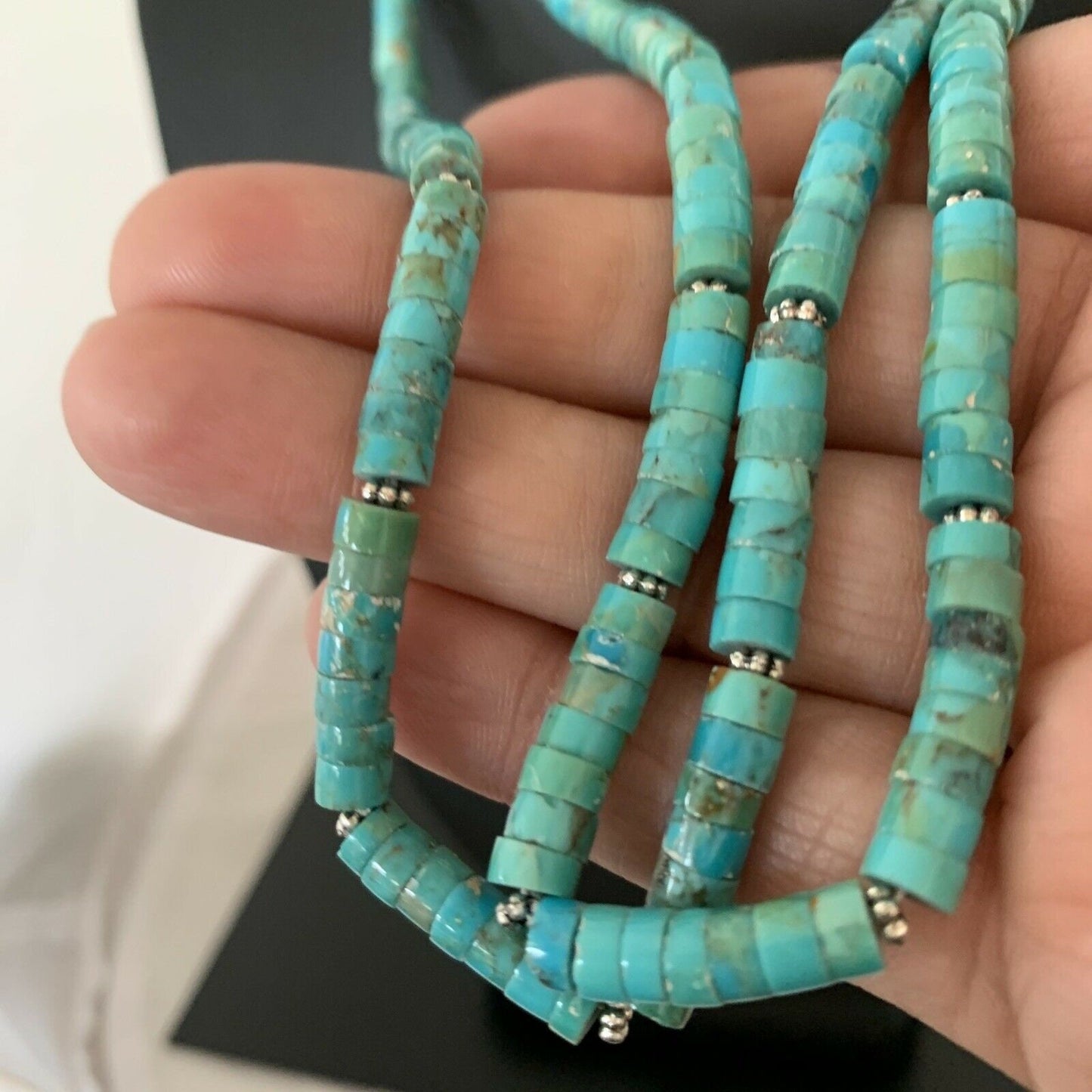 Navajo Turquoise Heishi Shell Necklace | Sterling Silver 5mm | 20" | Authentic Native American Handmade | 02157