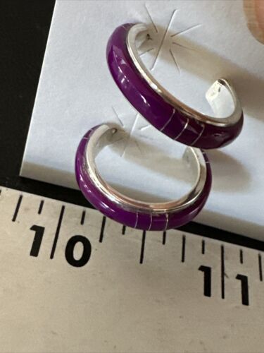 Navajo Purple Sugilite Inlay Earrings | Sterling Silver | 0.25" | 16745
