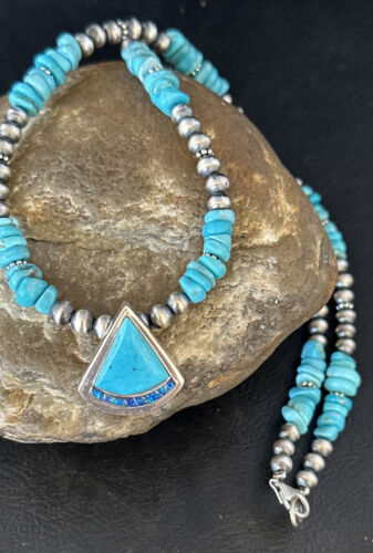 Navajo Kingman Turquoise Pendant Necklace | Sterling Silver | Native American Handmade | 14832