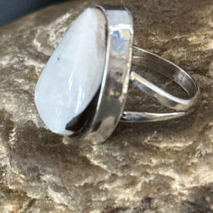 Men's Navajo White Buffalo Turquoise Ring | Sterling Silver | Sz 8.5 | Authentic Native American Handmade | 14745