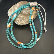 Navajo Blue Turquoise Spiny Oyster Necklace | Sterling Silver | Authentic Native American Handmade | 17535