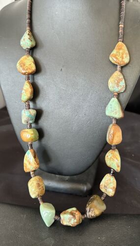 Navajo Green Turquoise Chunky Pearls Necklace | Sterling Silver Shell | 27" | Authentic Native American Handmade | 17397