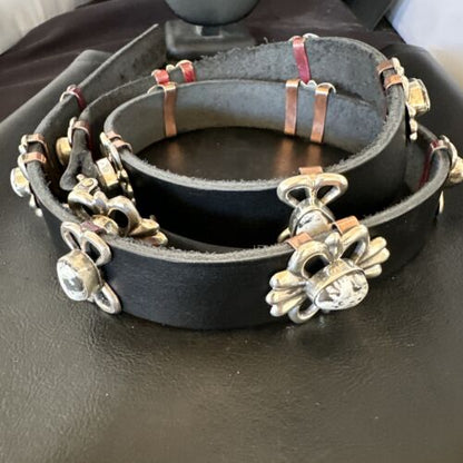 Men's White Buffalo Turquoise Concho Belt | Sterling Silver Navajo Tufa | Authentic Native American Handmade | 16684