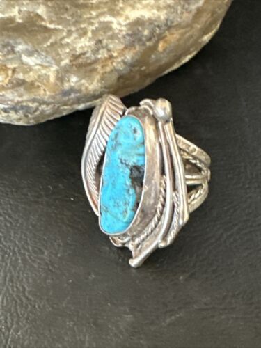 Old Pawn Men's Blue Kingman Turquoise Ring | Navajo Sterling Silver | Sz 10 | 15520