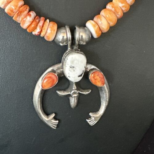 Navajo White Buffalo Turquoise Spiny Naja Pendant Necklace | Sterling Silver | 23" | 14930