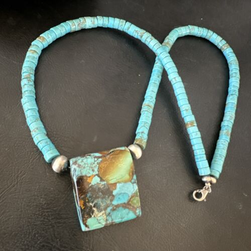 Navajo SpiderWeb Turquoise Heishi Pearls Necklace | Sterling Silver | 20" | Authentic Native American Handmade | 17096